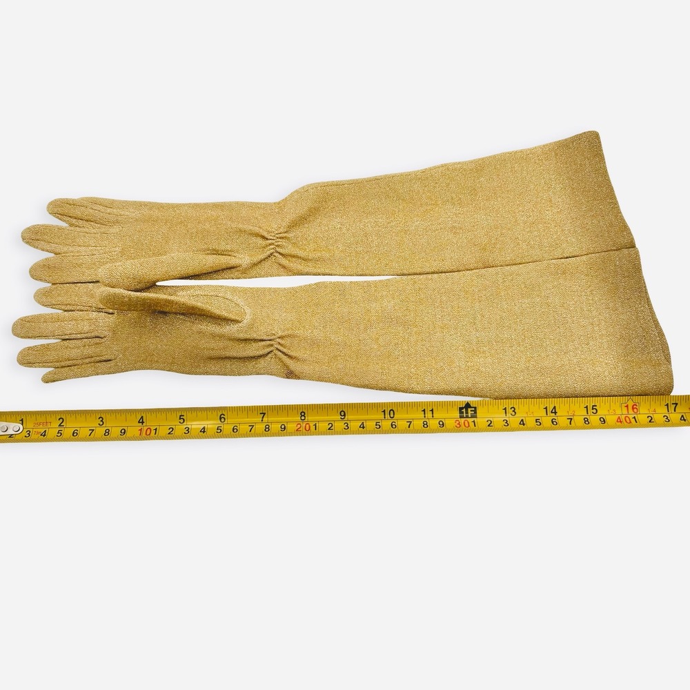 Womens Vintage Gold Lurex Opera Length Long Evening Gloves Formal 50s Metallic